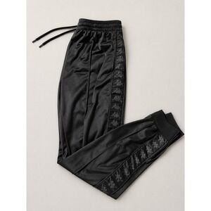 Kappa Banda Track Pants womens Medium Black Tonal Logo Tape Joggers Sweatpants